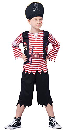 IKALI Disfraz Pirata niños, Chicos Calaña de Caribe Rayas Fancy Dress, Capitán Jack pretender Vestuario