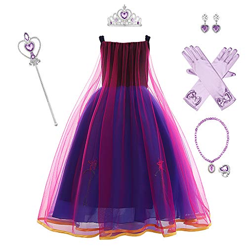 IMEKIS Niñas Anna Frozen Disfraz Princesa Halloween Navidad Carnaval Cosplay Vestirse Elegante Vestido de Cumpleaños con Accesorios Traje de Fiesta