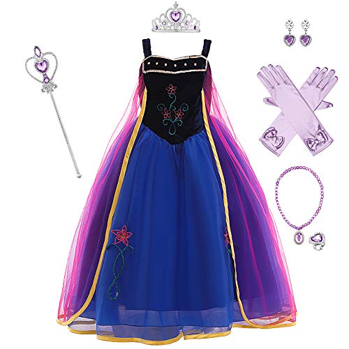 IMEKIS Niñas Anna Frozen Disfraz Princesa Halloween Navidad Carnaval Cosplay Vestirse Elegante Vestido de Cumpleaños con Accesorios Traje de Fiesta