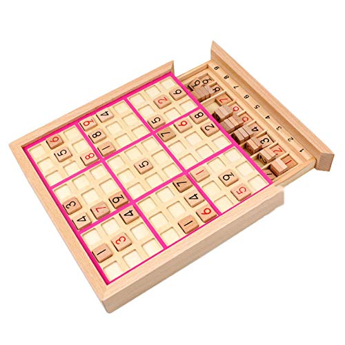 INSTO Juego de Mesa de Madera Sudoku con Cajón, Conjunto de Juegos de Mesa de Rompecabezas de Sudoku, Juguetes de Bloque para Niños O Adultos,Rosa