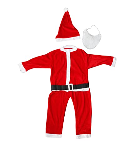 ISDI Disfraz de Papá Noel para Niño - Chaqueta,Pantalón,Barba,Gorro y Cinturón para Navidad o Cosplay,Conjunto de 5pcs,Rojo (10-12)