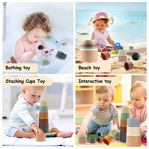 ISOI Tazas Apilables Bebe Coloridas, Tazas Apilables para Niños Pequeños, Educativos Cubos Apilables para Clasificar y Apilar, Regalos para Bebes por Juguete para Baño, Playa, Casa