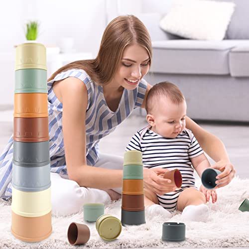 ISOI Tazas Apilables Bebe Coloridas, Tazas Apilables para Niños Pequeños, Educativos Cubos Apilables para Clasificar y Apilar, Regalos para Bebes por Juguete para Baño, Playa, Casa