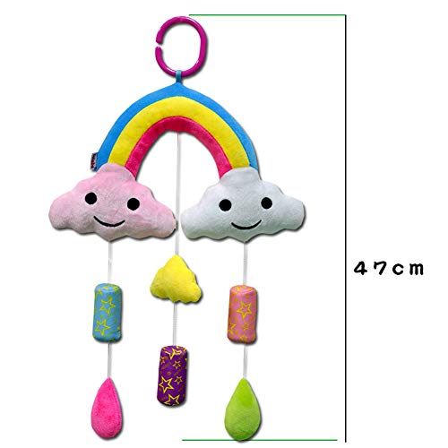 Isuper Juguetes Colgante muñeca,Juguetes del Cochecito y Silla de Paseo,Cama Colgando,Cuna Sonajero Musical Peluche para bebé y niños (Arco Iris)