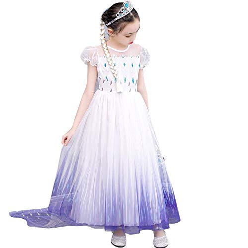 IWEMEK Niñas Disfraz de Princesa Elsa Vestido Snow Ice Queen Reino de Hielo Disfraces de Carnaval Fiesta Halloween Costume Navidad Cumpleaños Traje Ropa C-Morado 4-5 Años