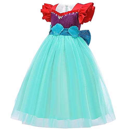 IWEMEK Niñas Disfraz de Sirenita Ariel Vestido de Princesa con Accesorios Cuento de Hadas Cosplay Navidad Halloween Carnaval Disfraz Disfraces Trajes de Fiesta Rojo Set 3-4 años