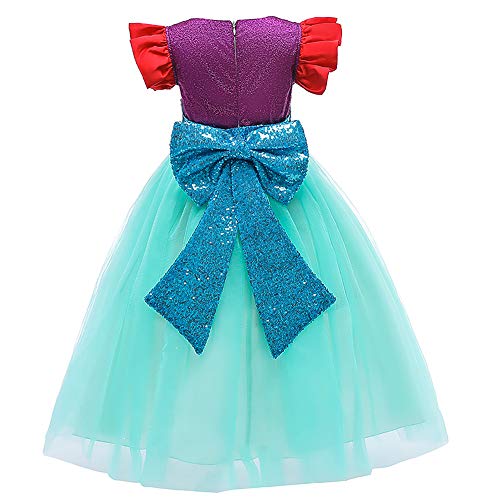 IWEMEK Niñas Disfraz de Sirenita Ariel Vestido de Princesa con Accesorios Cuento de Hadas Cosplay Navidad Halloween Carnaval Disfraz Disfraces Trajes de Fiesta Rojo Set 3-4 años