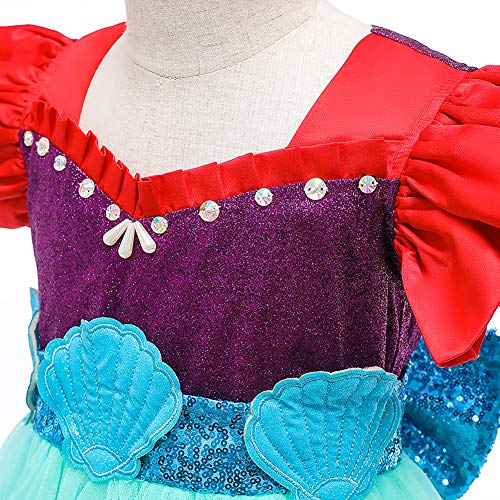 IWEMEK Niñas Disfraz de Sirenita Ariel Vestido de Princesa con Accesorios Cuento de Hadas Cosplay Navidad Halloween Carnaval Disfraz Disfraces Trajes de Fiesta Rojo Set 3-4 años