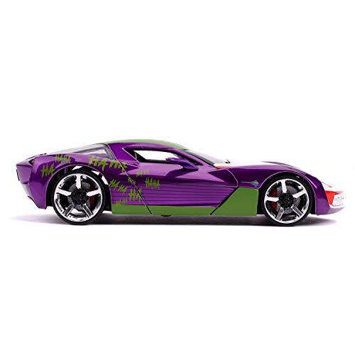 Jada - Joker, Coche Corvette Stingray escala 1:24 con figura Joker, apertura de puertas, licencia DC Comics 100% oficial (Jada 253255020)