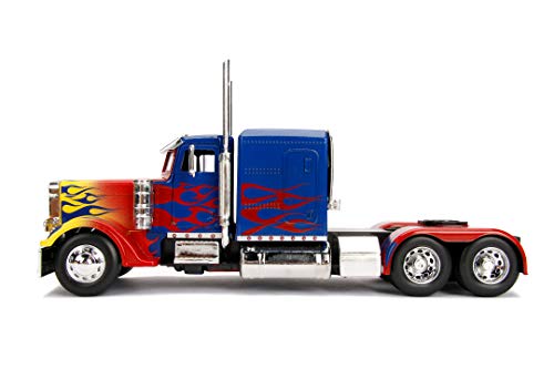 Jada Toys Transformers T1 Optimus Prime - Coche de Juguete (Escala 1:24), Color Azul y Rojo