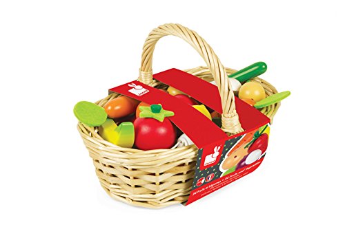 Janod - Cesta de 24 Frutas y Verduras - Cesta de La Compra de Imitación de Juguete - Ideal Para Jugar Al Mercadillo - A Partir de 3 Años, J05620