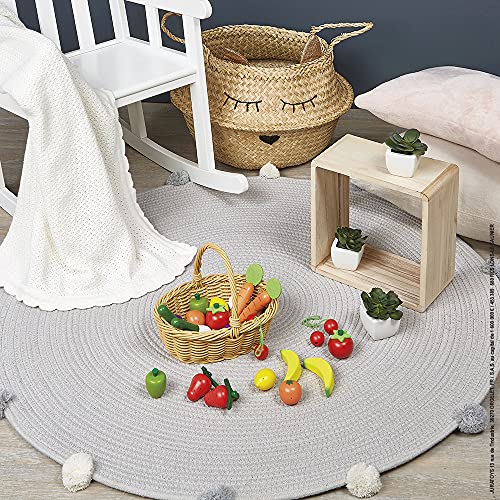 Janod - Cesta de 24 Frutas y Verduras - Cesta de La Compra de Imitación de Juguete - Ideal Para Jugar Al Mercadillo - A Partir de 3 Años, J05620