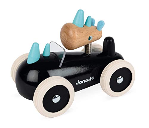 Janod- Rony Coche de Madera Maciza Lacada, Multicolor (Juratoys J04492)