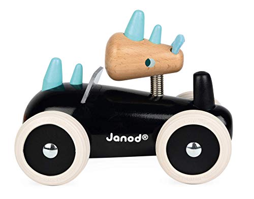 Janod- Rony Coche de Madera Maciza Lacada, Multicolor (Juratoys J04492)