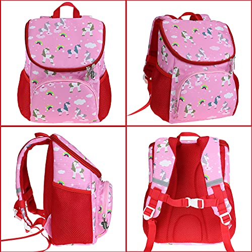 Japoece Mochila para niños dibujos animados de moda unicornio niños y niñas jardín de infancia mochila mochila para niños preescolares de 2 a 5 años mochila para niños con mochila de pecho - rosa