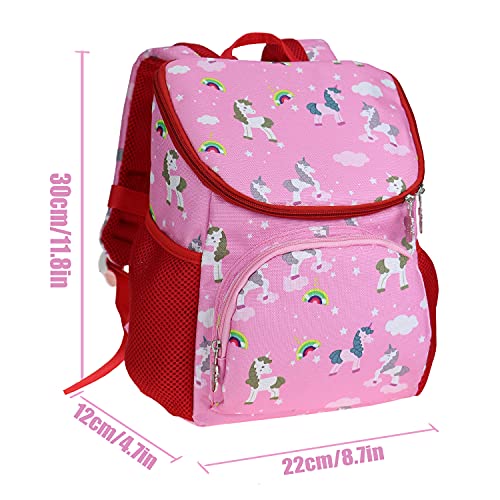 Japoece Mochila para niños dibujos animados de moda unicornio niños y niñas jardín de infancia mochila mochila para niños preescolares de 2 a 5 años mochila para niños con mochila de pecho - rosa