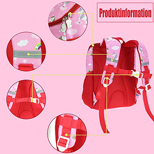 Japoece Mochila para niños dibujos animados de moda unicornio niños y niñas jardín de infancia mochila mochila para niños preescolares de 2 a 5 años mochila para niños con mochila de pecho - rosa