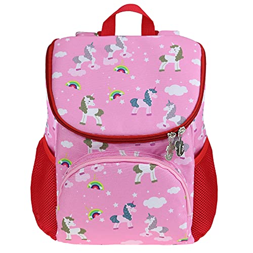 Japoece Mochila para niños dibujos animados de moda unicornio niños y niñas jardín de infancia mochila mochila para niños preescolares de 2 a 5 años mochila para niños con mochila de pecho - rosa