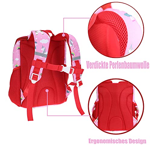 Japoece Mochila para niños dibujos animados de moda unicornio niños y niñas jardín de infancia mochila mochila para niños preescolares de 2 a 5 años mochila para niños con mochila de pecho - rosa