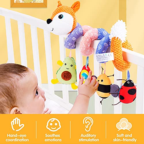 JAWSEUO Cochecito de Bebé Juguetes de Cuna, Cuna en Espiral Cochecitos de Bebé Juguetes, Espiral de Actividad para Juguetes educativos Peluches Juguete de Cuna (Gris)