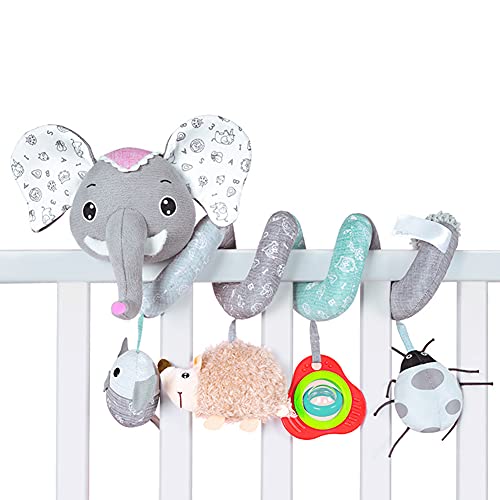 JAWSEUO Cochecito de Bebé Juguetes de Cuna, Cuna en Espiral Cochecitos de Bebé Juguetes, Espiral de Actividad para Juguetes educativos Peluches Juguete de Cuna (Gris)