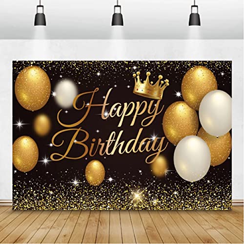 jdhfgdu Fondo fotográfico Feliz cumpleaños Globos decoración Corona Dorada Brillos Nombre Cartel fotografía Fondo Banner-5x3ft-Vinly