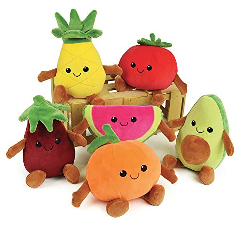 Jemini- FRUITY'S 024144-Caja de 6 Frutas y Verduras de Peluche (+/-17 cm) Suave y mullida para niños, Multicolor (CIJEP 024144)