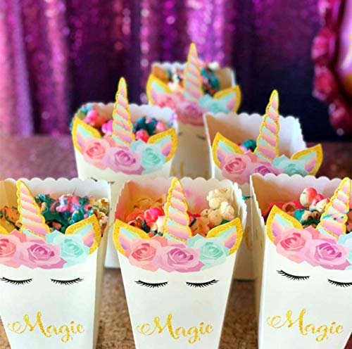 JeVenis Juego de 12 cajas mágicas de unicornio para fiestas, palomitas de maíz, cajas de golosinas para dulces o fiestas de cumpleaños, decoración