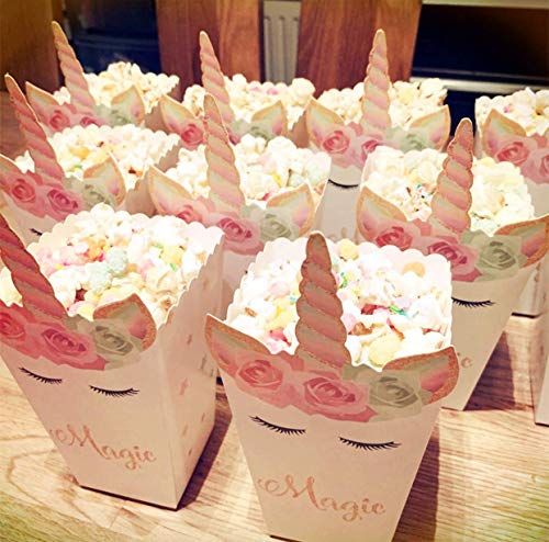 JeVenis Juego de 12 cajas mágicas de unicornio para fiestas, palomitas de maíz, cajas de golosinas para dulces o fiestas de cumpleaños, decoración