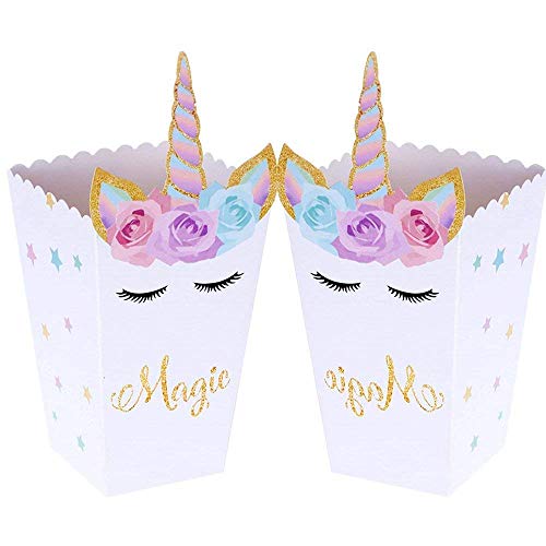 JeVenis Juego de 12 cajas mágicas de unicornio para fiestas, palomitas de maíz, cajas de golosinas para dulces o fiestas de cumpleaños, decoración