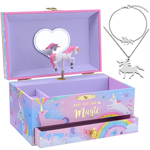 Jewelkeeper - Caja Musical de Unicornio y Juego de Joyas de niñitas - 3 Regalos de Unicornio para niñas