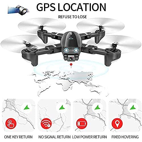 JHGF GPS Drone, 5G WiFi FPV RC Drone con Cámara 4K HD Fotos De Gestos Video, Regreso Automático A Casa, Mantener La Altitud, Sígueme Adultos RC Quadcopter con 2 Baterías