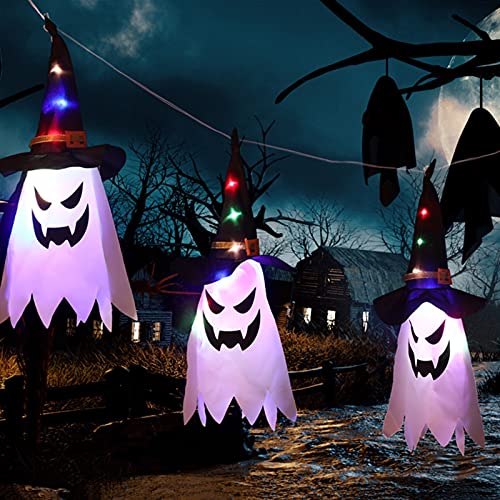 JHYFT Cuerda de Halloween DIRIGIÓ Luces, Decoraciones de Sombrero DIRIGIÓ Luz Intermitente Decoración de Halloween Colgando Fantasma Brillante iluminada para el Patio de Porche de árbol al Aire Libre