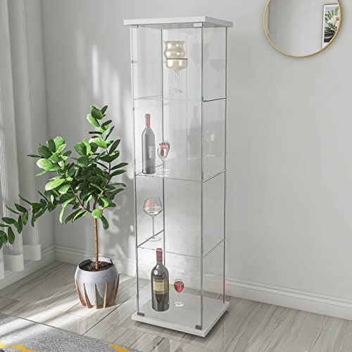 JINGJIN Vitrina de Modelado, Destacados en Cristal, Caja de Cristal, Tienda del gabinete 4 estantes de Vidrio para Figuras De Acción, Juguetes, Coleccionables 64"x 17" x 14.5",White