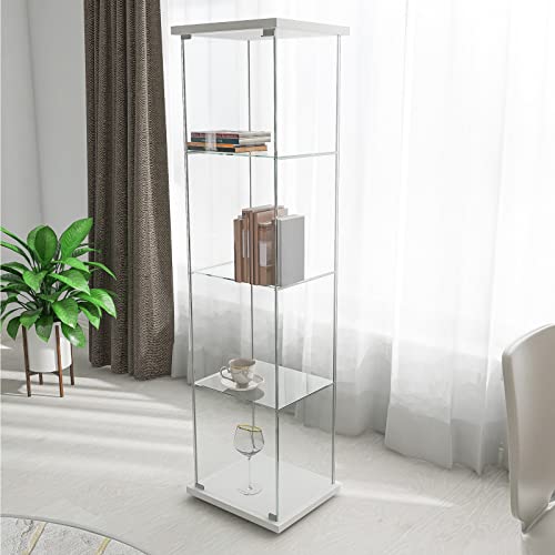 JINGJIN Vitrina de Modelado, Destacados en Cristal, Caja de Cristal, Tienda del gabinete 4 estantes de Vidrio para Figuras De Acción, Juguetes, Coleccionables 64"x 17" x 14.5",White