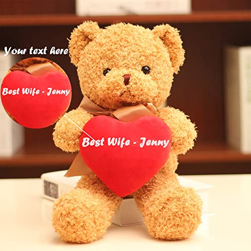 Jinlinjew Oso Personalizado Nombre Personalizado Animal de Peluche de Juguete de Felpa en Forma de corazón Almohada Regalo Creativo para Novia Novio Marido Esposa, 16"