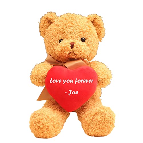 Jinlinjew Oso Personalizado Nombre Personalizado Animal de Peluche de Juguete de Felpa en Forma de corazón Almohada Regalo Creativo para Novia Novio Marido Esposa, 16"