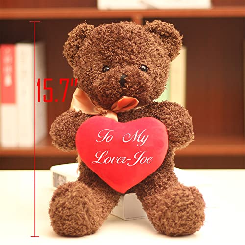 Jinlinjew Oso Personalizado Nombre Personalizado Animal de Peluche de Juguete de Felpa en Forma de corazón Almohada Regalo Creativo para Novia Novio Marido Esposa, 16"