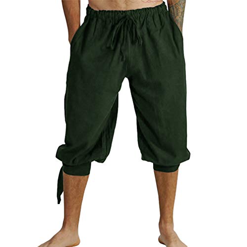 JiXuan Hombres Medieval Renacimiento Vikingo Pirata Pantalones Cosplay Pantalones Sueltos Jinete Campesino Castaways Disfraz Bloomers Pantalones