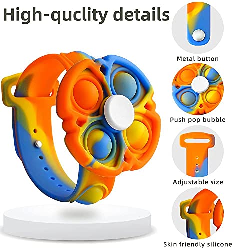 johgee Fidget Pulseras Juguete 360 ​​Spin Descompresión Burbuja Pulsera Dedo Pulsera Juguete Push Pop Stress Reliever Pulsera de Silicona para niños y Adultos (Rojo Azul Colorido)