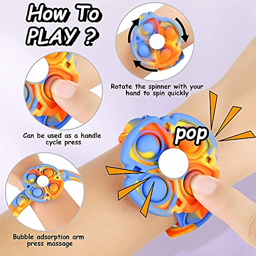 johgee Fidget Pulseras Juguete 360 ​​Spin Descompresión Burbuja Pulsera Dedo Pulsera Juguete Push Pop Stress Reliever Pulsera de Silicona para niños y Adultos (Rojo Azul Colorido)