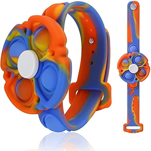 johgee Fidget Pulseras Juguete 360 ​​Spin Descompresión Burbuja Pulsera Dedo Pulsera Juguete Push Pop Stress Reliever Pulsera de Silicona para niños y Adultos (Rojo Azul Colorido)