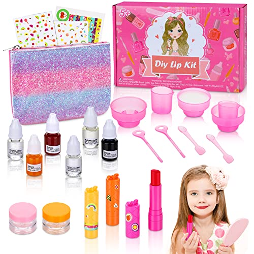 Jojoin Kit de Maquillaje para Niño, Pintalabios Niñas, Kit Haz Tu Propio Bálsamo Labial con 3 Aromas Frutales, Bálsamo Labial de Bricolaje Total 23 Accesorios, Regalos para Niñas 3+ Años