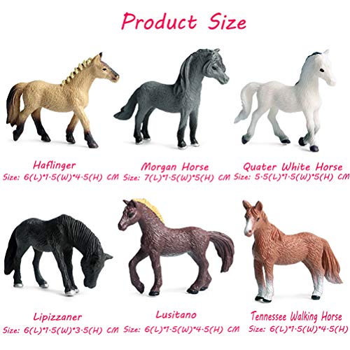 JOKFEICE Figuras de Animales 6 pcs Realista Plástico Familia de Ponis Incluye Haflinger, Morgan Horse, Quater Horse etc. Proyecto de Ciencia, Regalo de cumpleaños, Decoración de Pastel para niños