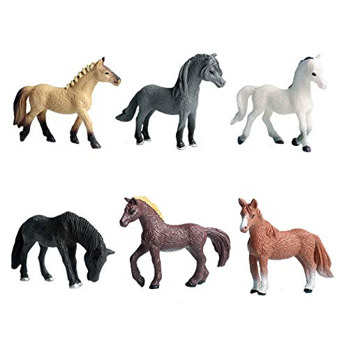 JOKFEICE Figuras de Animales 6 pcs Realista Plástico Familia de Ponis Incluye Haflinger, Morgan Horse, Quater Horse etc. Proyecto de Ciencia, Regalo de cumpleaños, Decoración de Pastel para niños