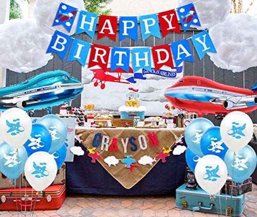 Jollyboom Decoraciones para Fiestas de Aviones El Tiempo Vuela Suministros para Fiestas de cumpleaños Avión y Nubes Vintage Guirnalda de pancartas para Hombres Adultos o Baby Shower