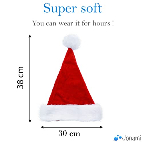 Jonami Gorro de Papa Noel, Gorros Navideño y Sombreros de Santa Claus Tradicionales Rojos y Blanco. Accesorios de Navidad para Regalos de Festividad