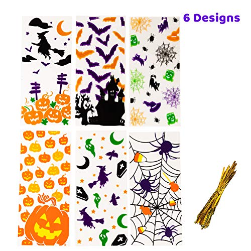 JOYIN 150 Pcs Bolsas Transparentes de Celofán para Regalos de Halloween, Bolsas de Dulces con Lazos Giratorios Suministros de Fiesta de Halloween