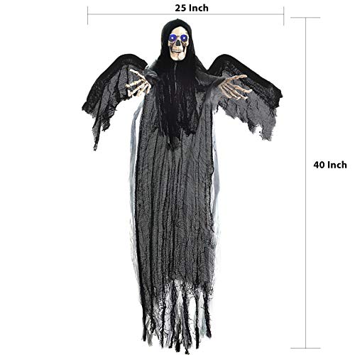 JOYIN Dos Decoraciones de Fantasmas Colgantes de 101 cm para Halloween, Parca Voladora y Pirata, Esqueleto con Ojos Intermitentes LED