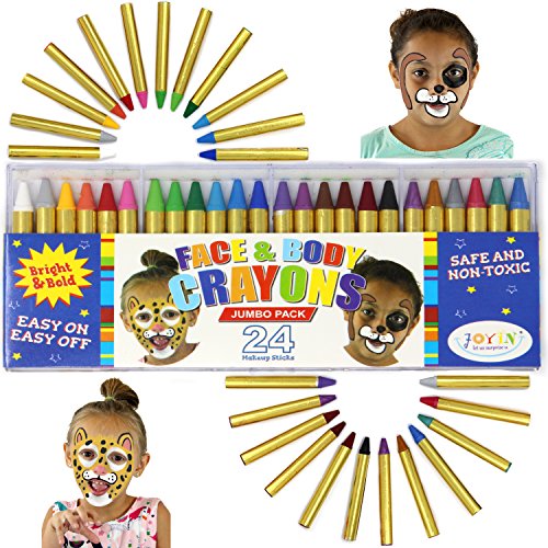 JOYIN Pinturas Cara para Niños Kit, 24 Colores 7.6 cm No Tóxica Crayones Pintura Facial Fiesta Carnaval, Cosplay, Pascua de Resurrección, Halloween, Navidad